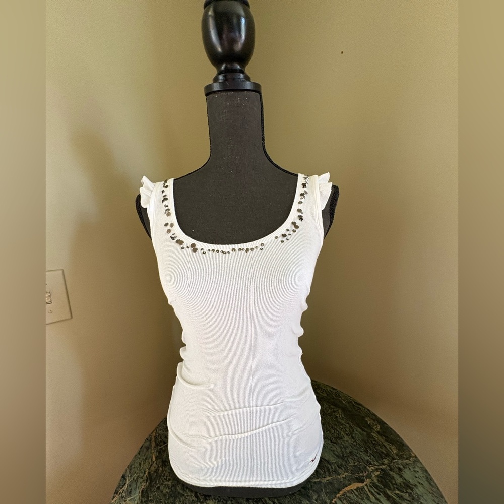 Hollister White Tank Top with Studded Neckline